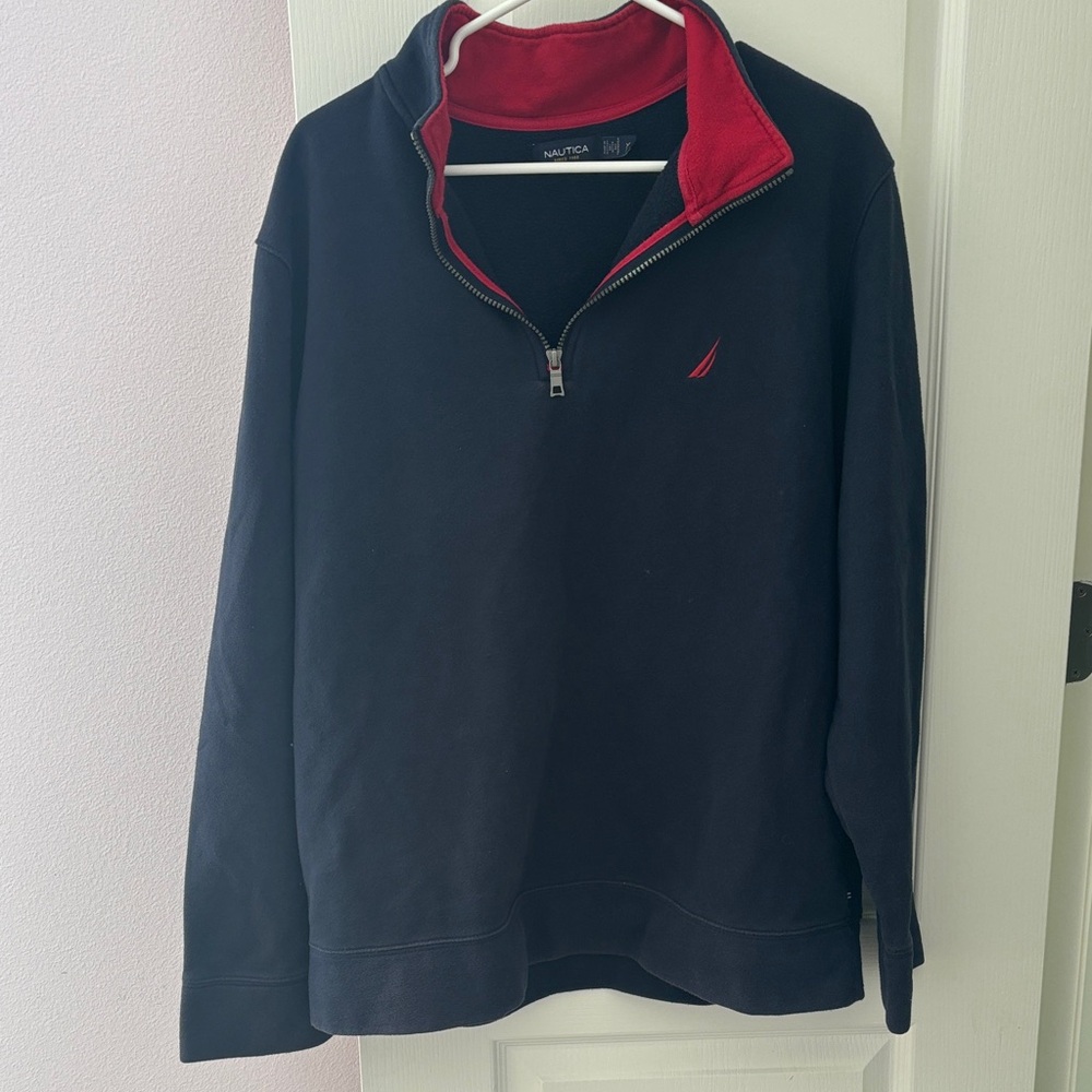 Nautica Men's Navy and Red Zip-Up Sweater